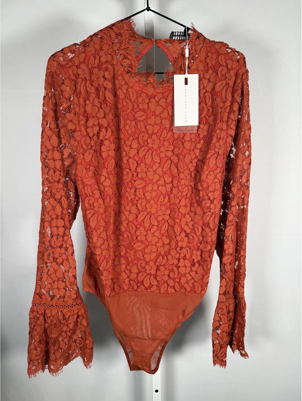 NWT Endless Rose Cut Back Detail Lace Bodysuit Rust Size Large - Picture 5 of 9